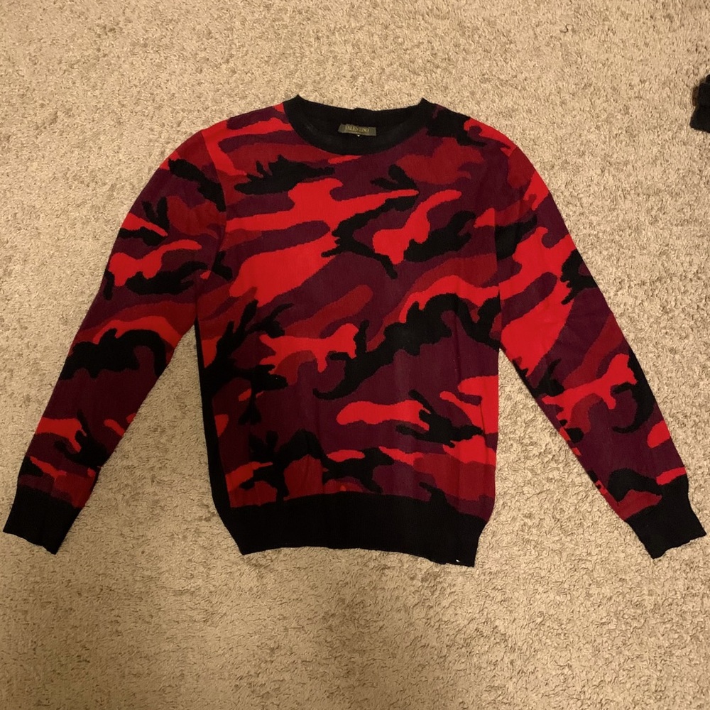 Valentino Men’s Red Camouflage Cashmere Sweater